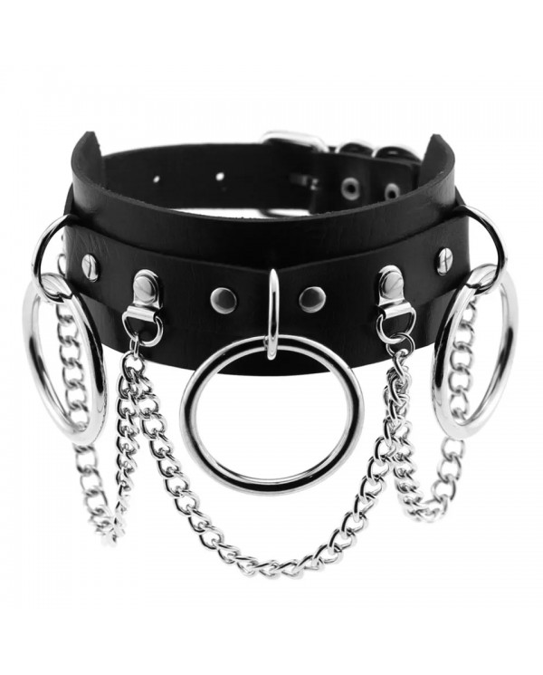 Collar leather with rings and chains № 002