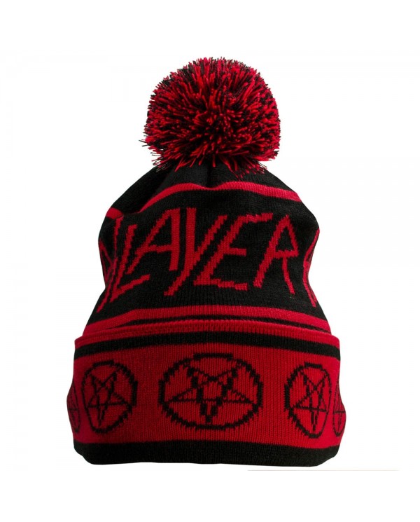 Knitted Hat With a Pompom SLAYER Pentagram