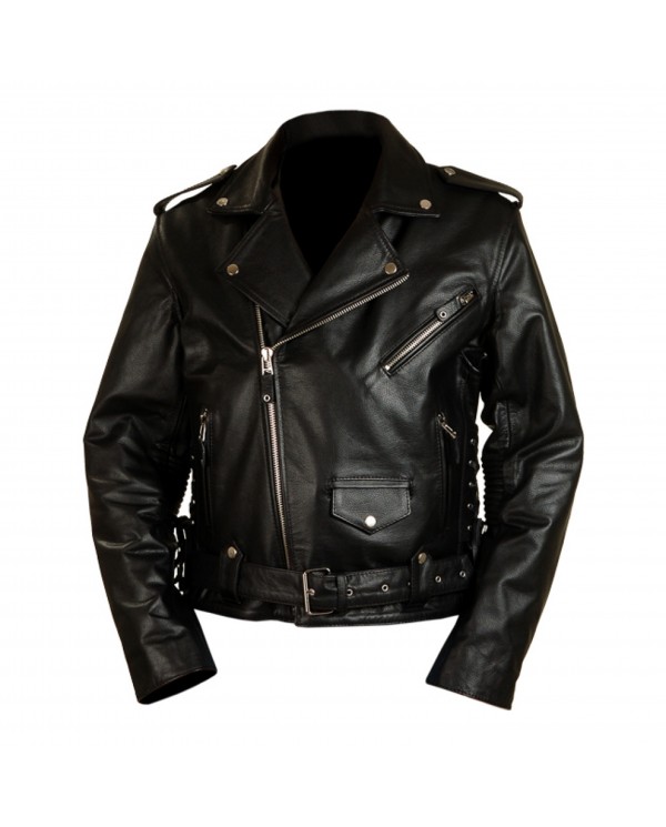 Rock Black leather biker jacket (Kosukha) For Men